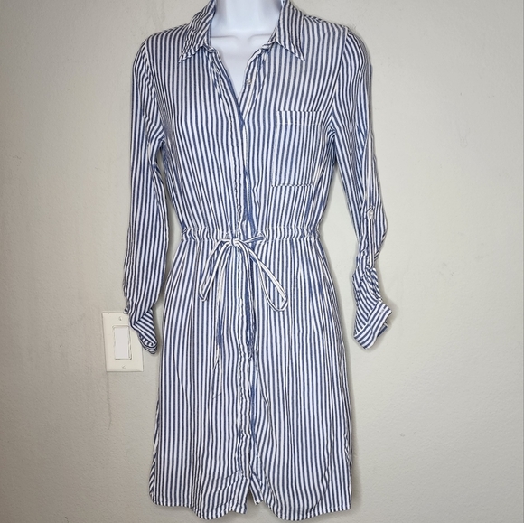 Lulus | Lifestyle Blue and White Striped Long Sleeve Shirt Dress - Picture 2 of 13